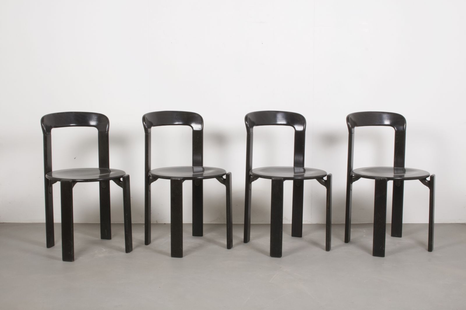 Original Vintage Mid Century Bruno Rey Beech Wood Chairs In Black Lacquer For Dietiker Set Of 4, Switzerland 1970s photo 2250.0