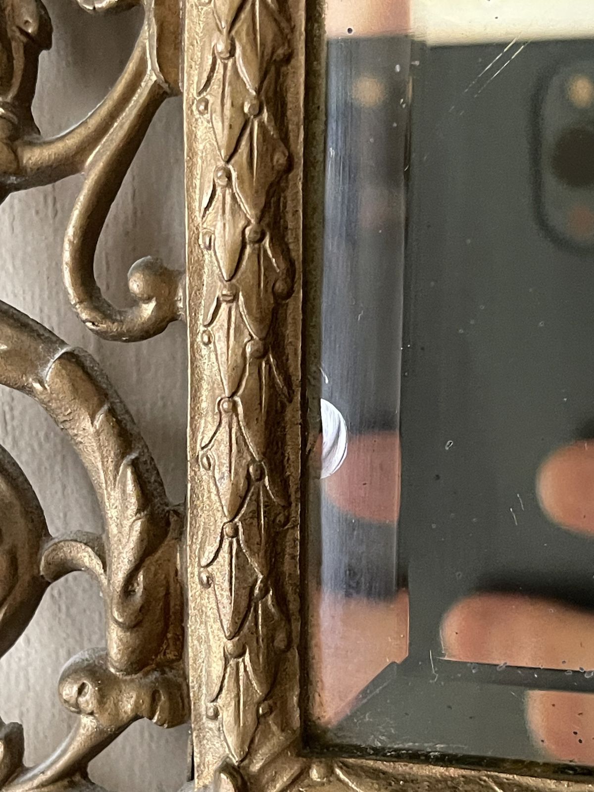 Gothic Bevelled Mirror With Gilded Frame And Bacchus Head Crest photo for sale
