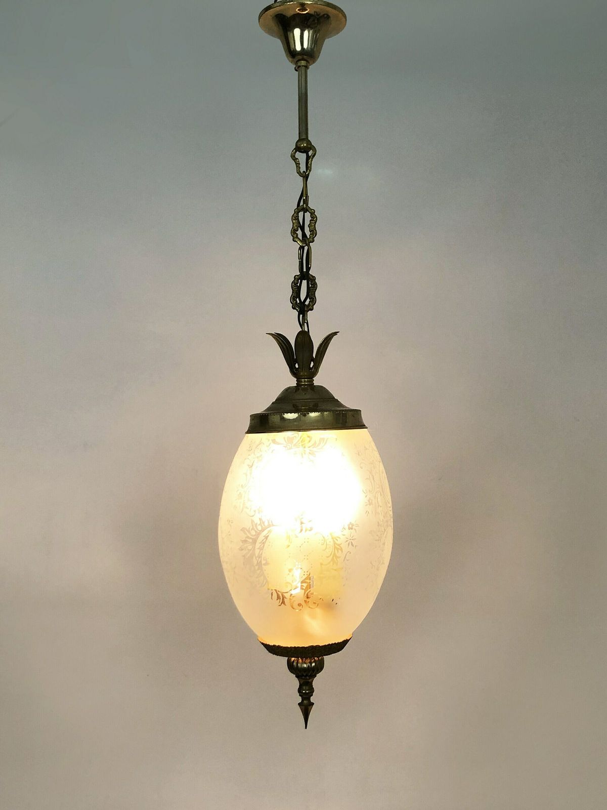 Suspension, Brass Chandelier And Engraved Glass Globe With 2 Lights. Louis XV Style photo furniture