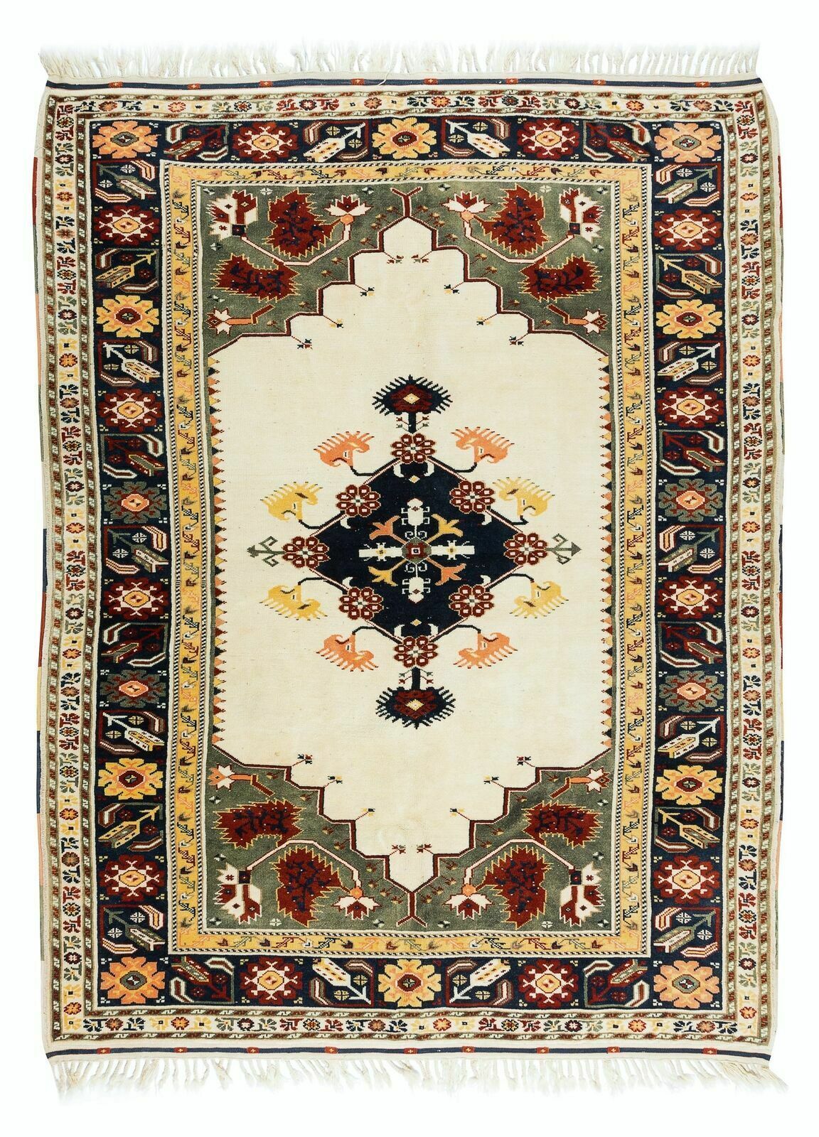 6.5x8.4 Ft Unique 1960s Handmade Turkish Rug With Geometric Medallion Design