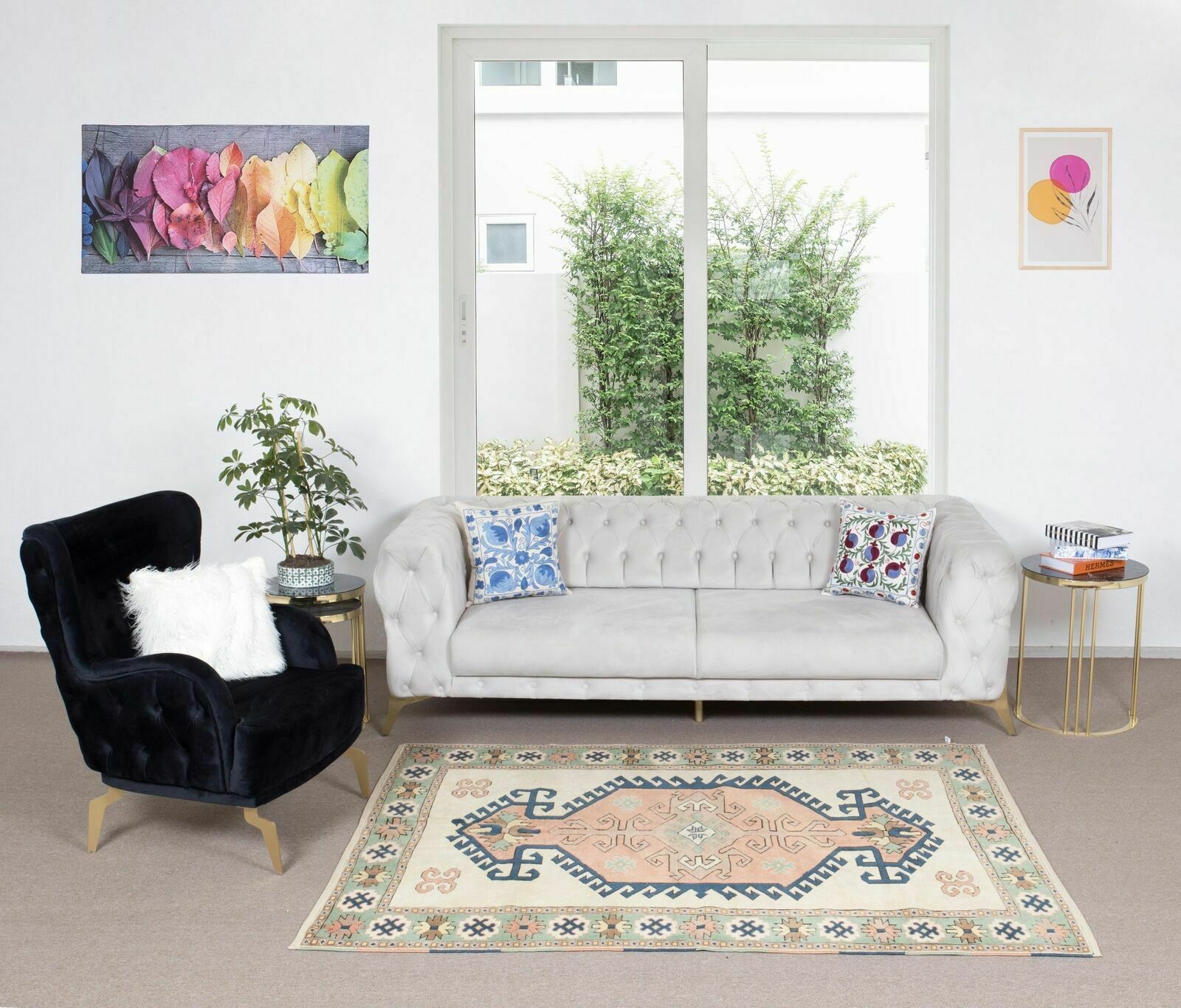 5.3x6.8 Ft Handmade 1960s Turkish Village Rug With Geometric Medallion Design photo furniture
