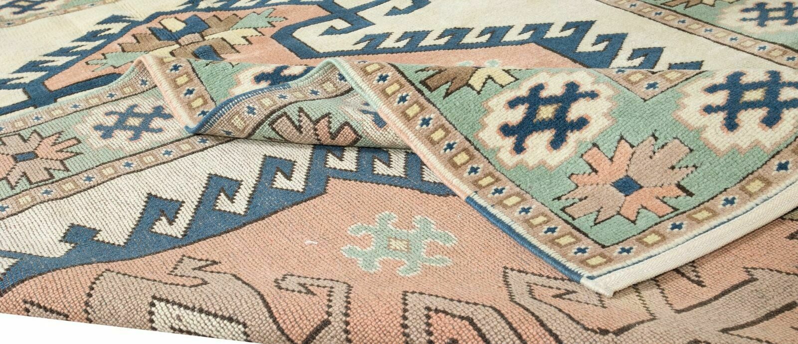 5.3x6.8 Ft Handmade 1960s Turkish Village Rug With Geometric Medallion Design photo for sale