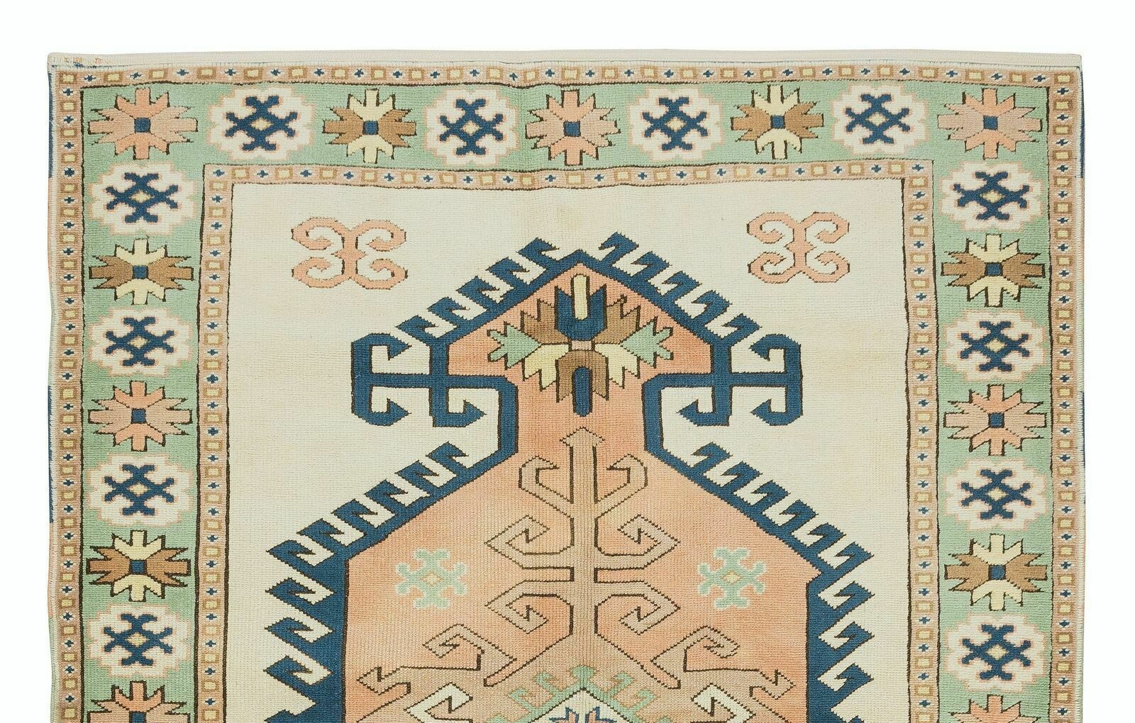 5.3x6.8 Ft Handmade 1960s Turkish Village Rug With Geometric Medallion Design photo Textiles