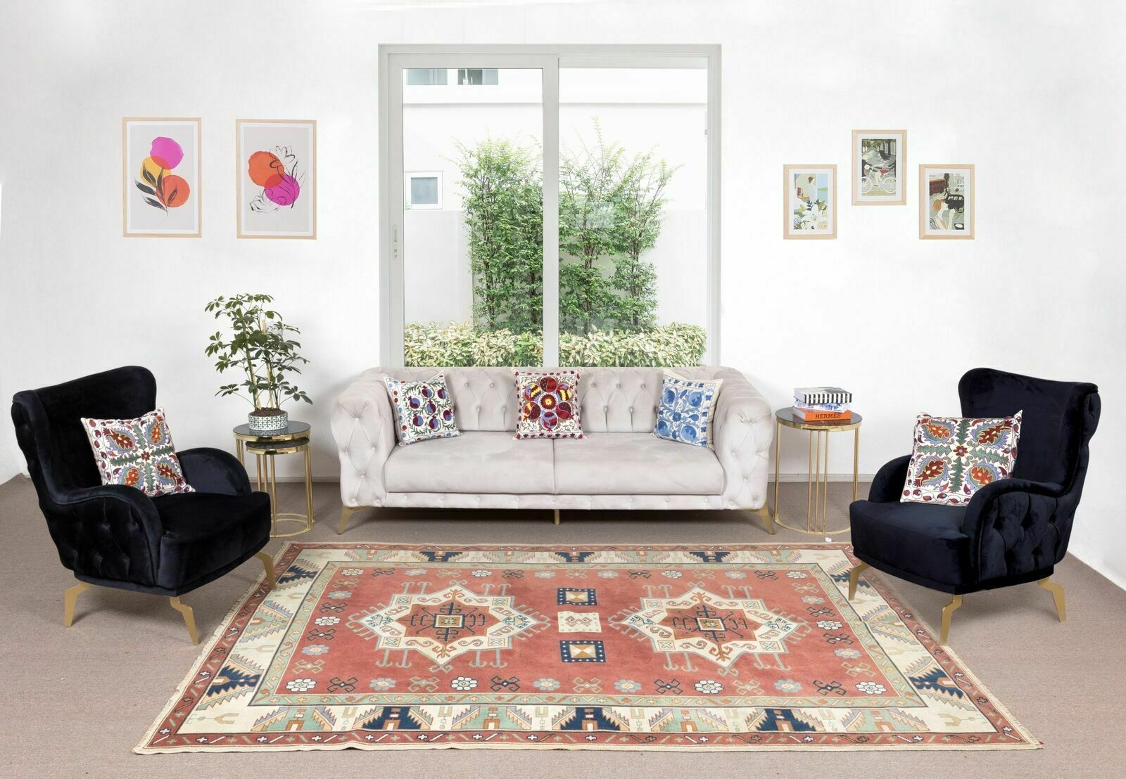 6.8x10 Ft Hand Knotted Geometric Design Turkish Rug, Authentic Floor Covering photo furniture