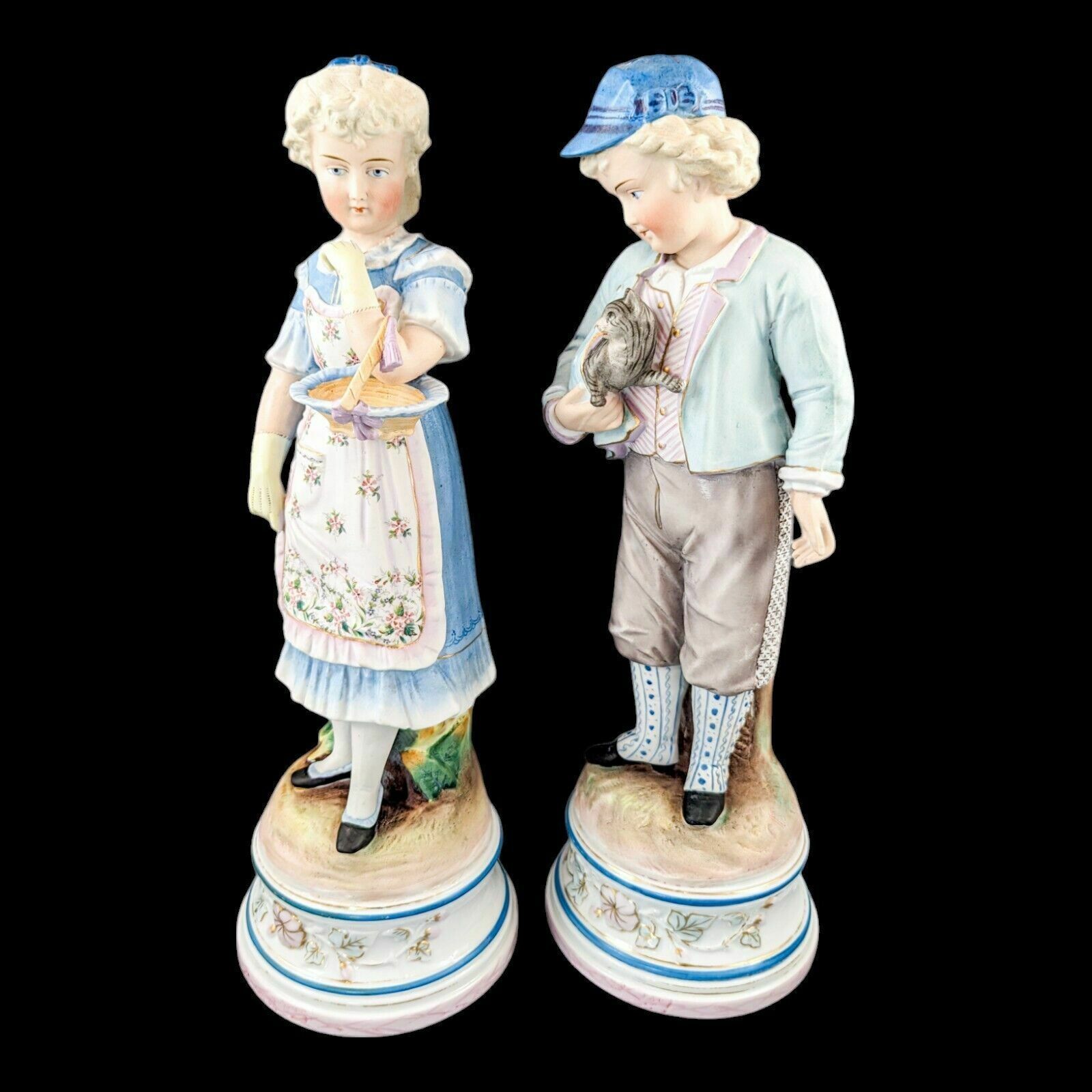 Pair Of Large Antique 19th Century French Bisque Porcelain Figurines photo furniture