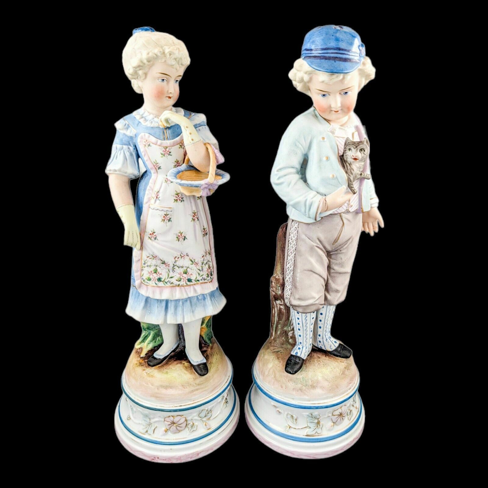 Pair Of Large Antique 19th Century French Bisque Porcelain Figurines photo vintage