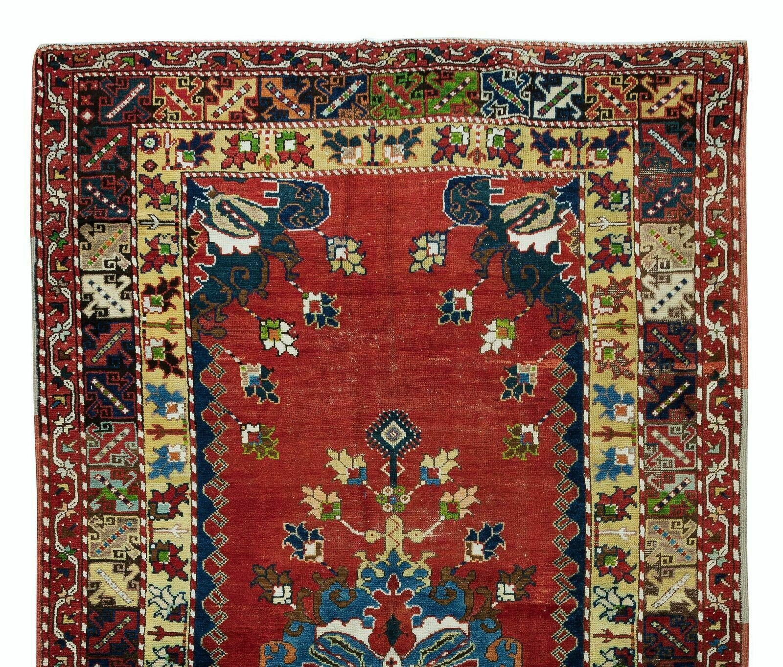 5.2x9.3 Ft Handknotted 1960s Turkish Village Rug With Medallion Design, All Wool photo Textiles