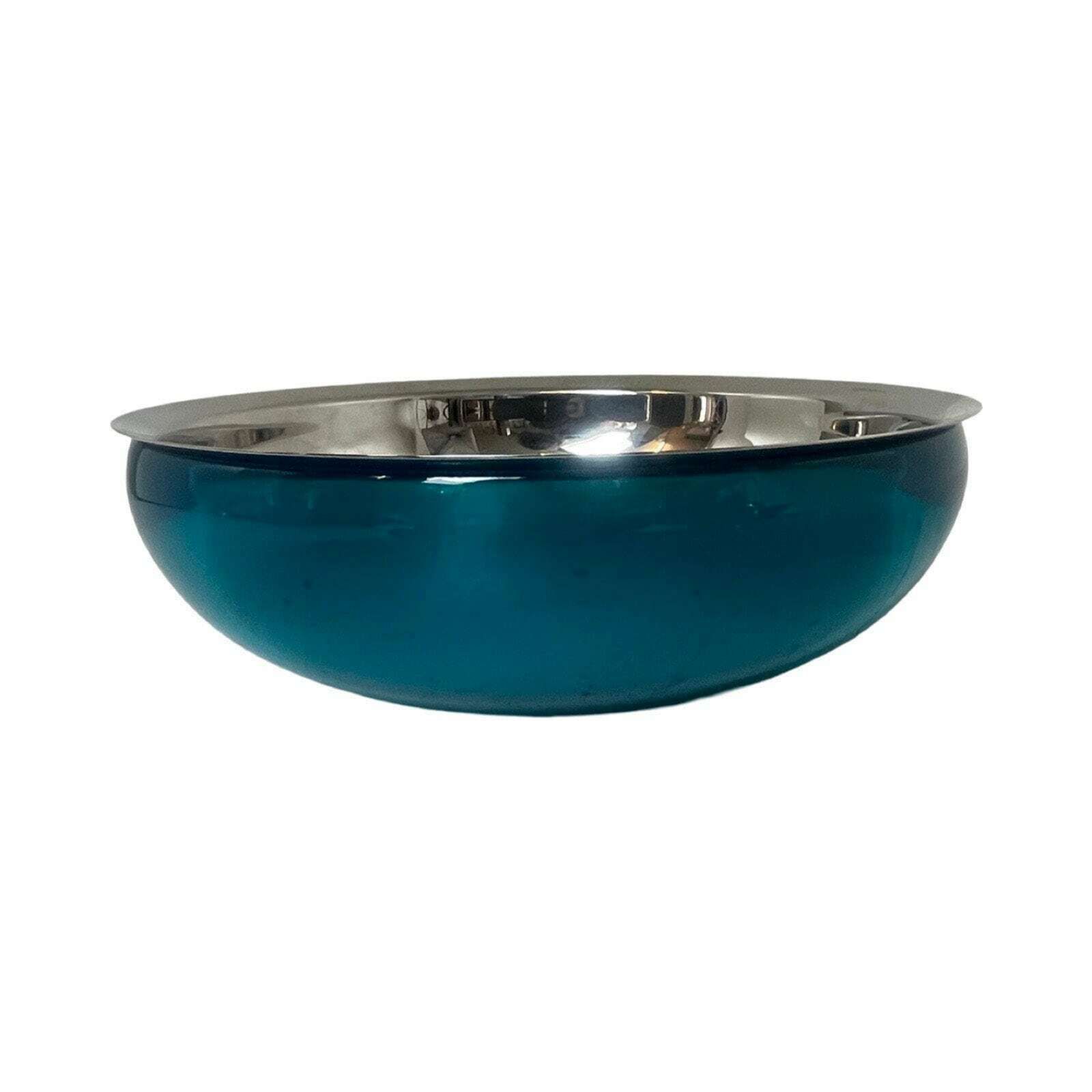 Miriam Mirri For Alessi   Bowl (Two Parts) / Salad Or Fruit Bowl   Model 'Super Love'   Stainless Steel With Bright Blue Pastoc Bottom photo for sale