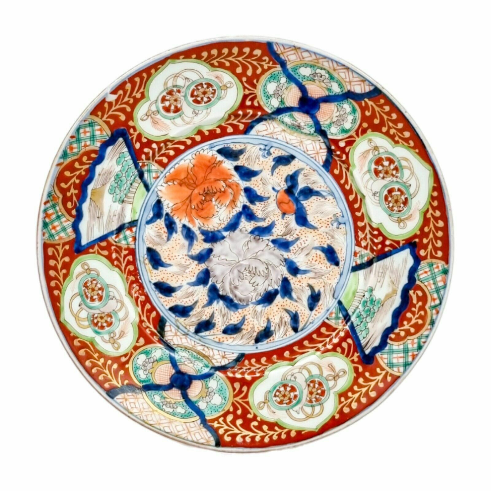 Antique Japanese Meiji Porcelain Arita Imari Charger Plate Painted With Flowers
