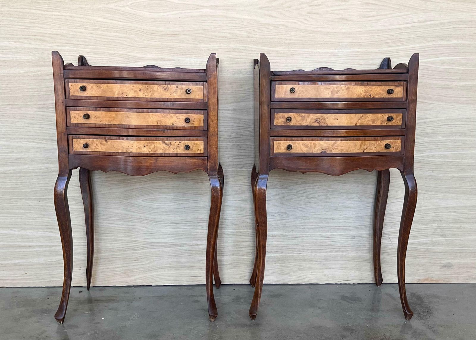 French Nightstands In Walnut With Three Drawers, 1940s, Set Of 2 photo furniture