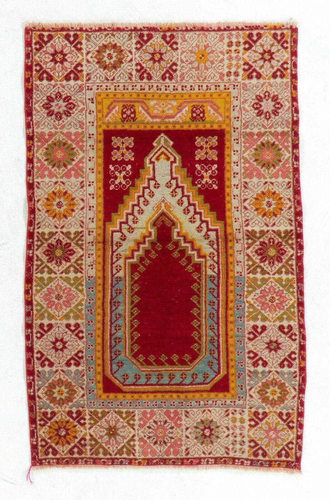 3.3x5.3 Ft Unusual Semi Antique Turkish Kirsheir Prayer Rug