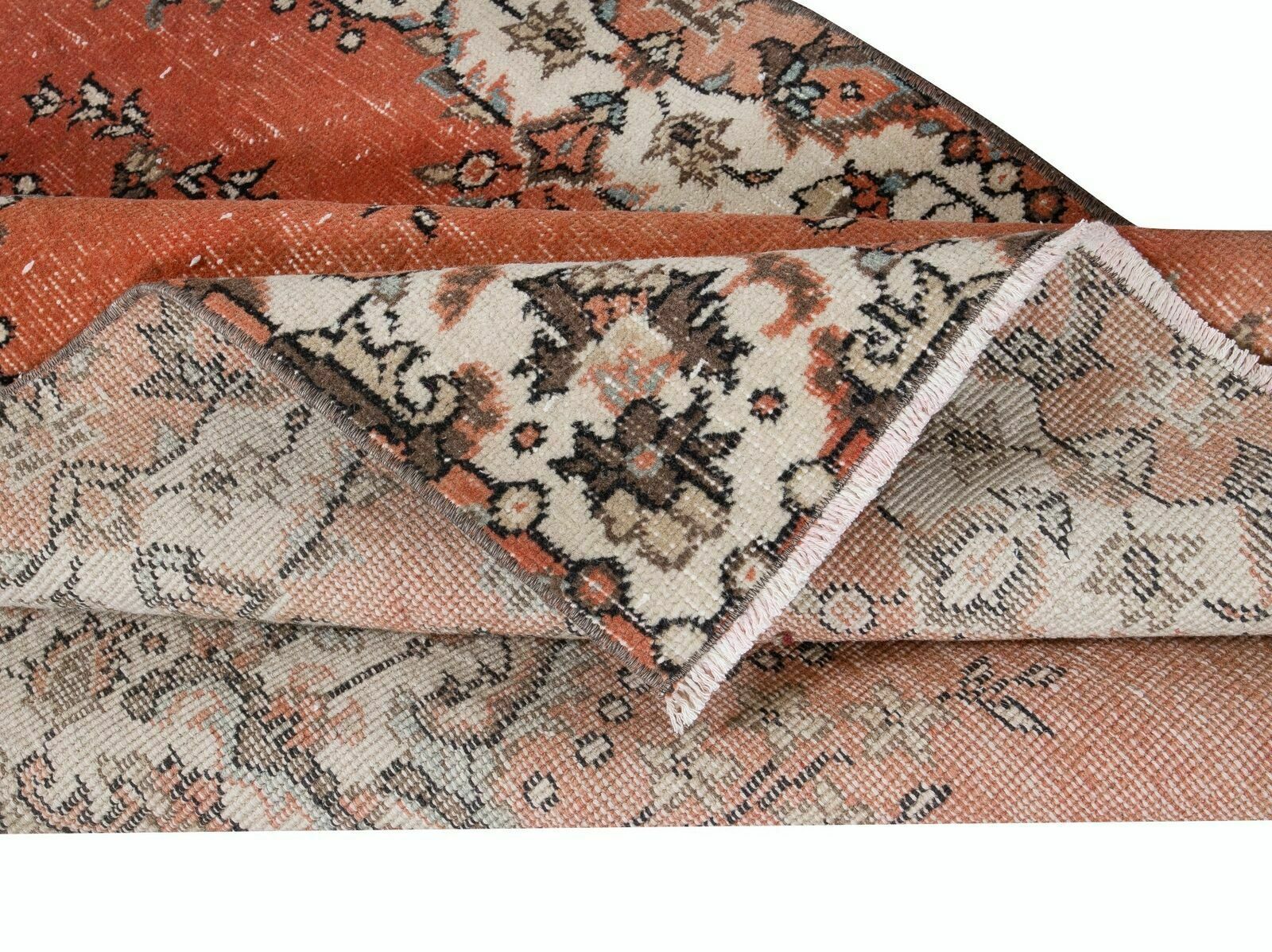 3.8x6.6 Ft Traditional Vintage Handmade Turkish Rug In Red, Beige With Medallion photo for sale