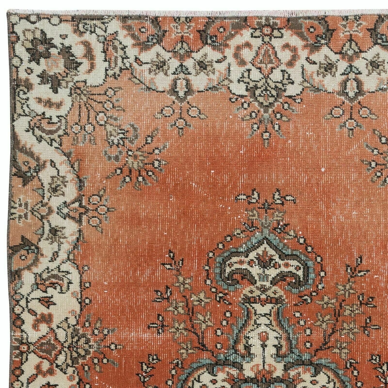 3.8x6.6 Ft Traditional Vintage Handmade Turkish Rug In Red, Beige With Medallion photo Textiles