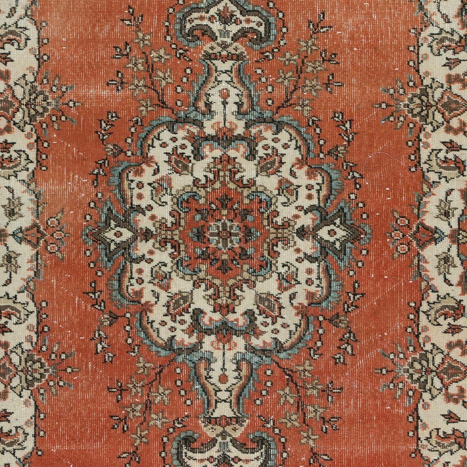 3.8x6.6 Ft Traditional Vintage Handmade Turkish Rug In Red, Beige With Medallion photo 308.0