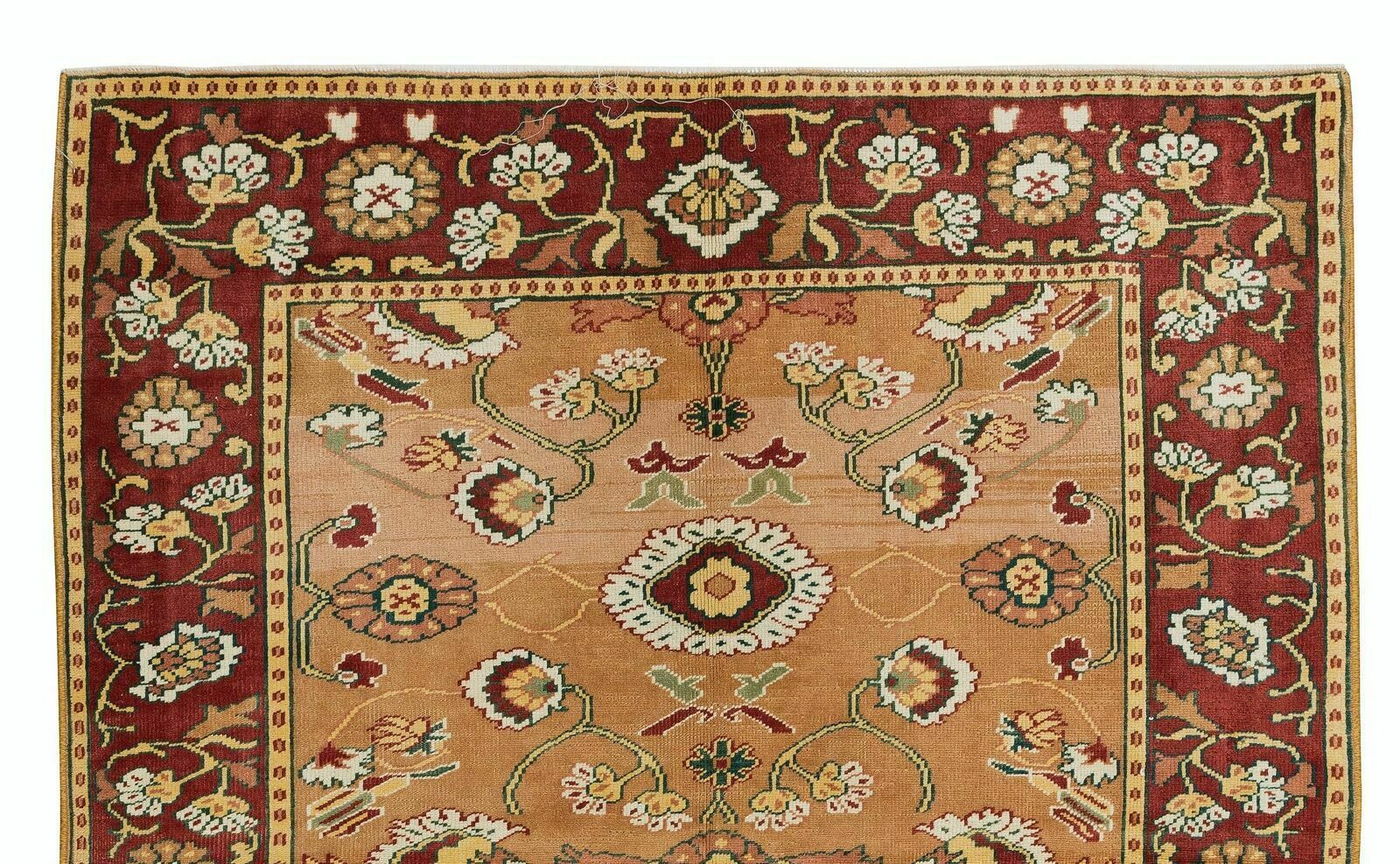 4.6x5.5 Ft Mid Century Turkish Wool Rug, One Of A Kind Floral Handknotted Carpet photo Textiles