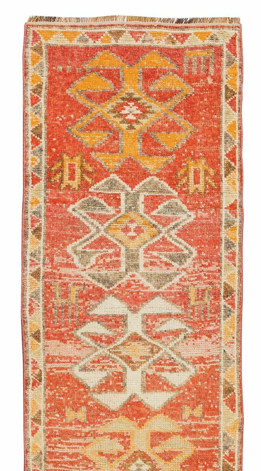 2.8x11.3 Ft Handmade 1970s Turkish Hallway Runner Rug, Geometric Corridor Carpet photo Textiles
