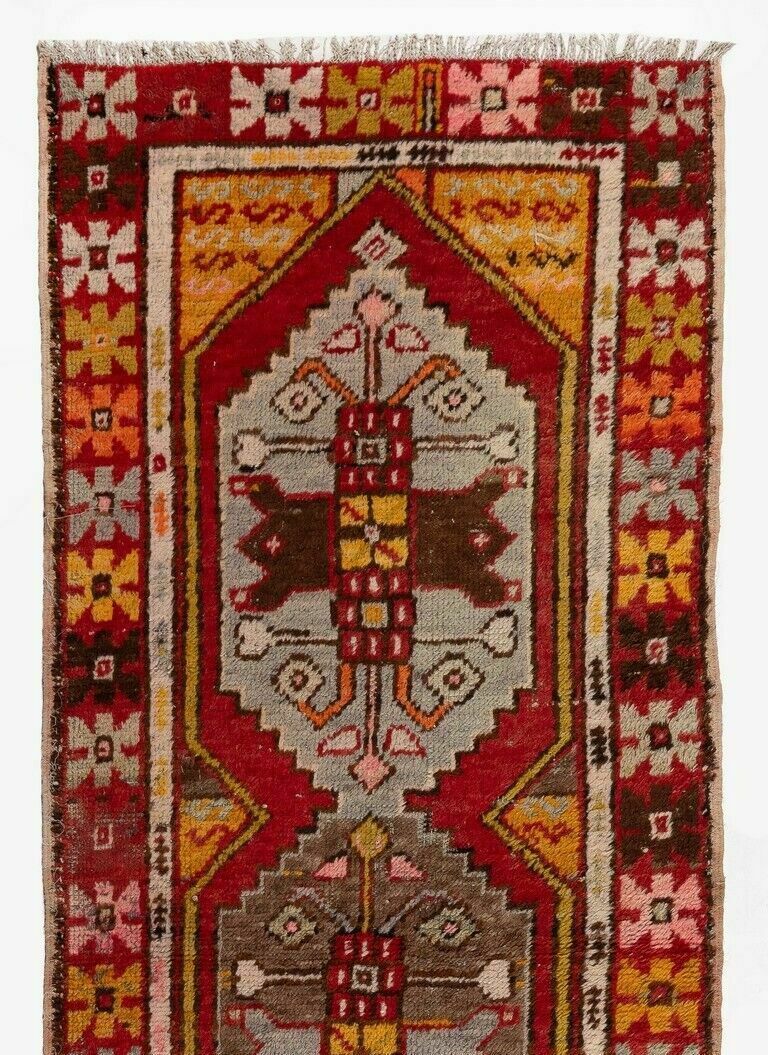 2.7x8.5 Ft Vintage Tribal Hand Knotted Wool Turkish Runner Rug In Red photo furniture