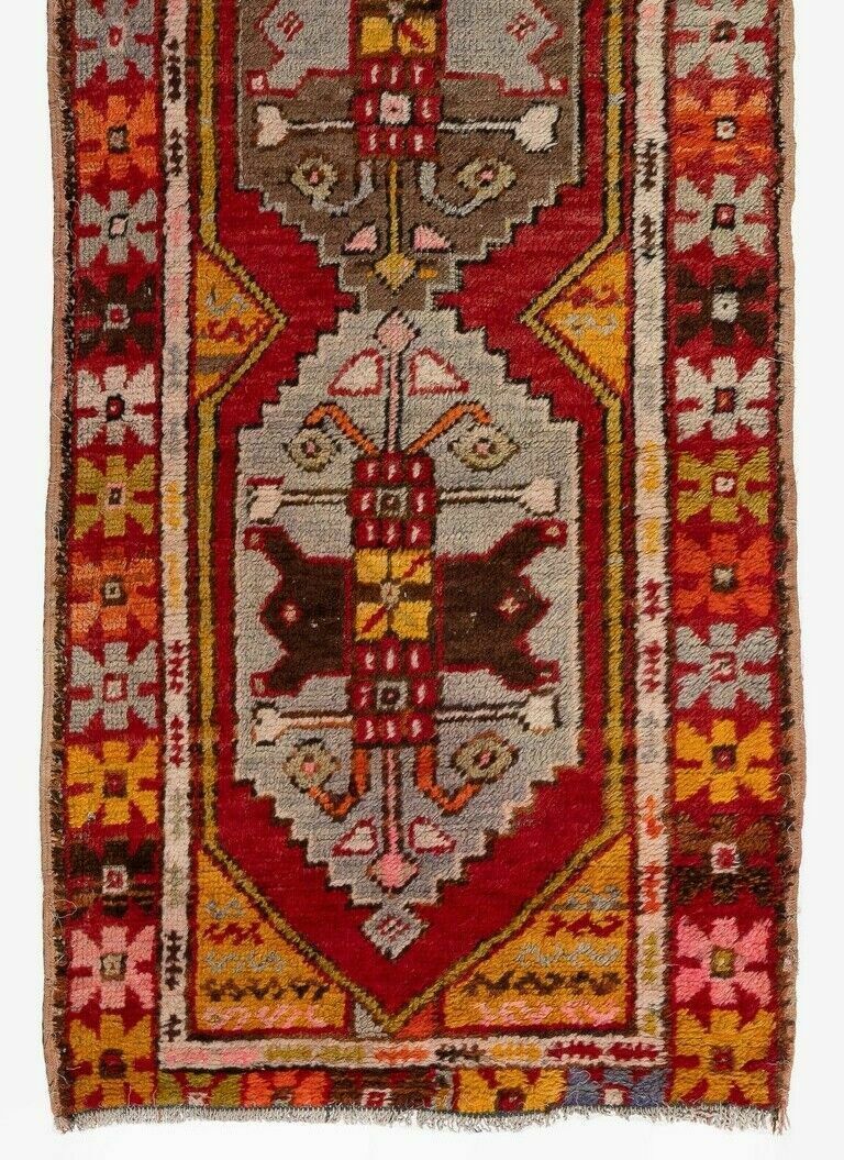 2.7x8.5 Ft Vintage Tribal Hand Knotted Wool Turkish Runner Rug In Red photo Textiles