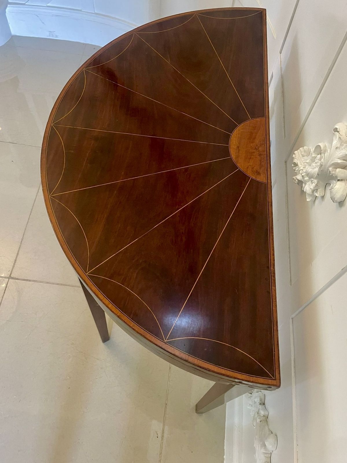 Fine Quality Antique 18th Century Mahogany And Satinwood Inlaid Demi Lune Shaped Card Table photo Furniture