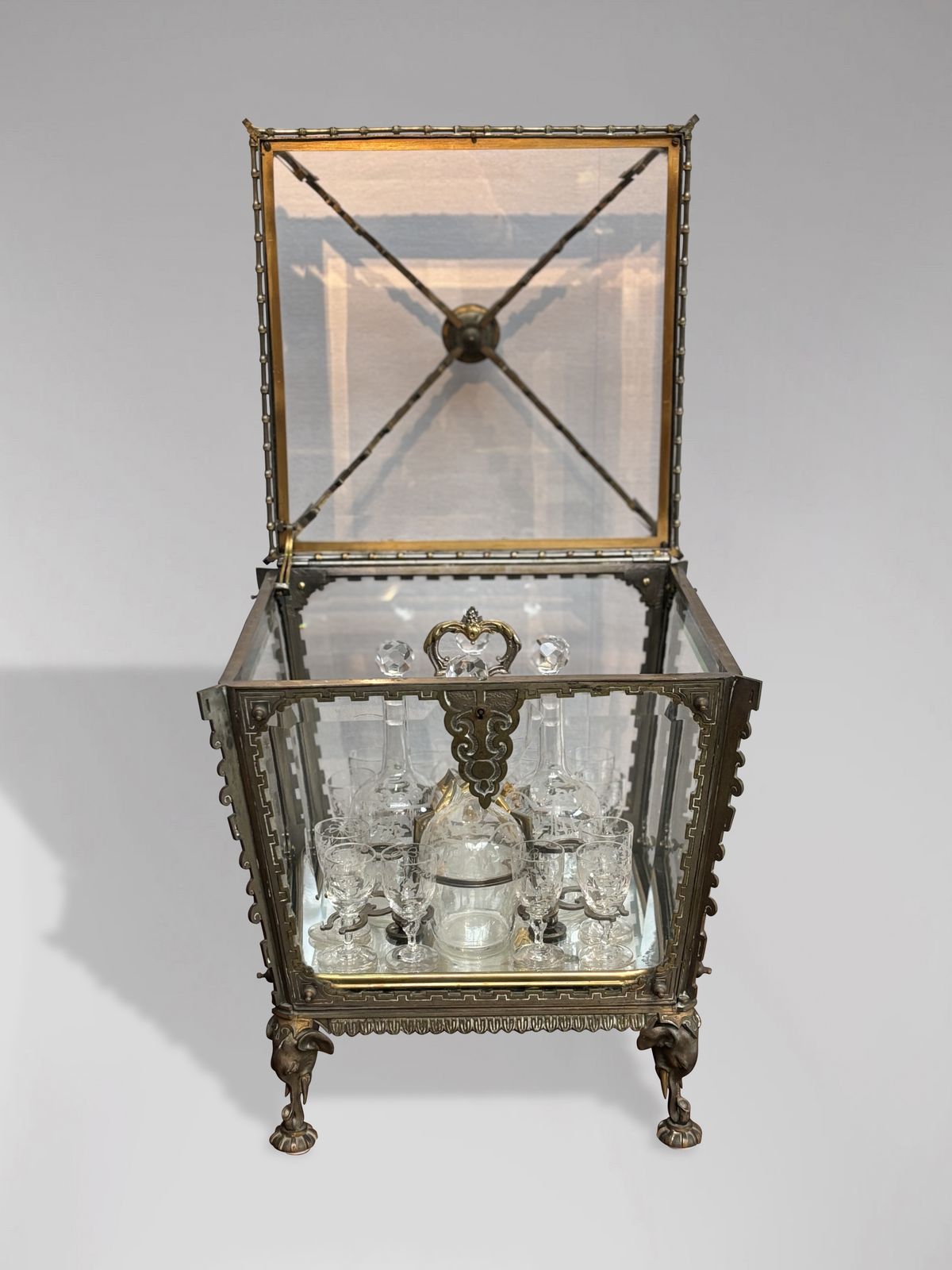 19th Century French Colonial Glass Cave à Liqueur Tantalus photo buy
