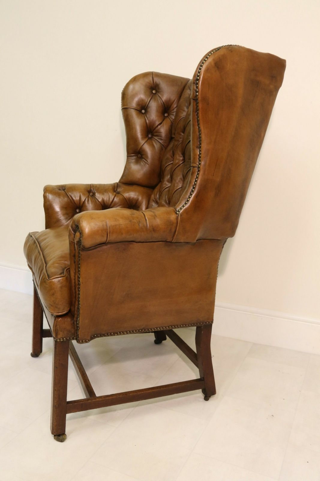 A Rare 18th Century Deep Buttoned Leather Wing Backed Arm Chair Circa 1770 photo vintage