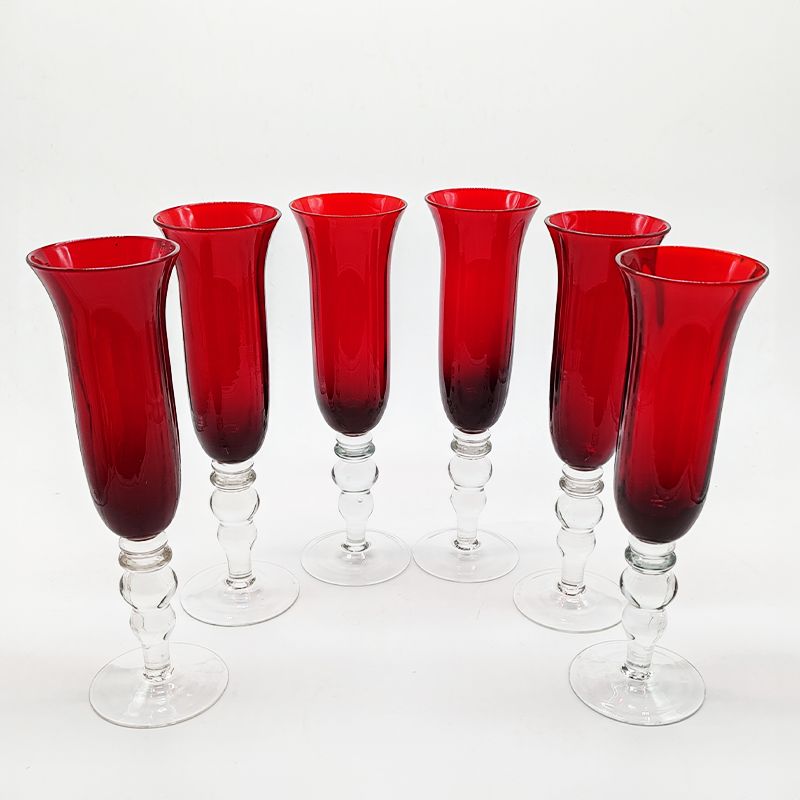 1960s Astonishing Six Ruby Glasses In Murano Glass. 9.05 Am In.   23 H Cm. photo furniture