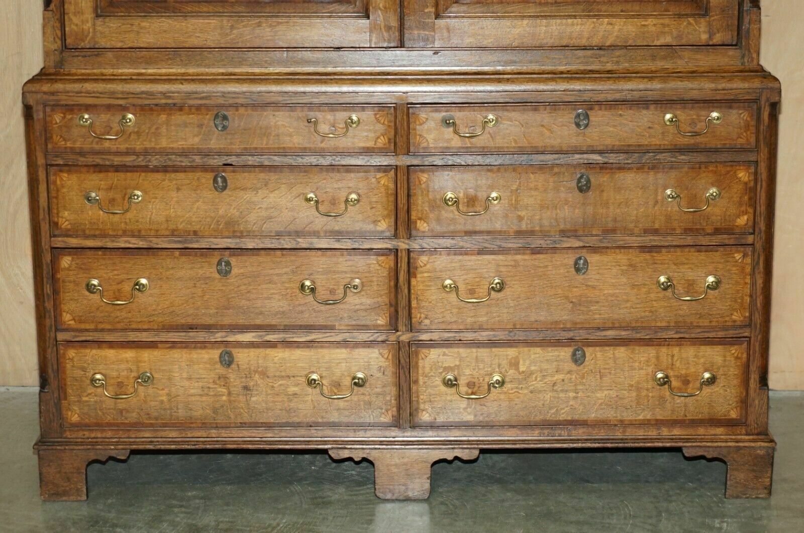 photo furniture Exquisite Antique 1800 Sheraton Inlaid Housekeepers Cupboard Wardrobe Drawers