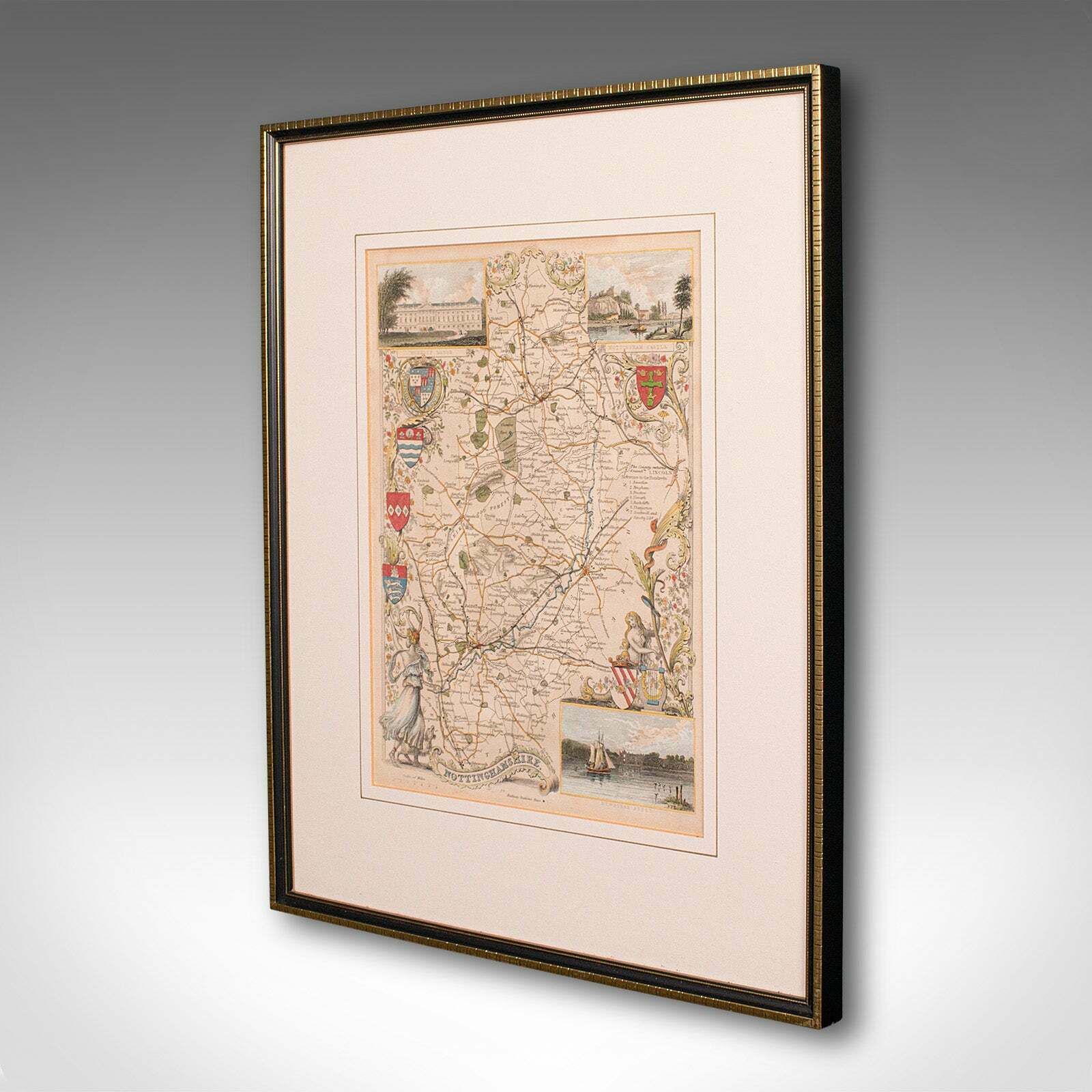 Antique Nottinghamshire Map, English, Framed, Cartographic Interest, Victorian photo for sale