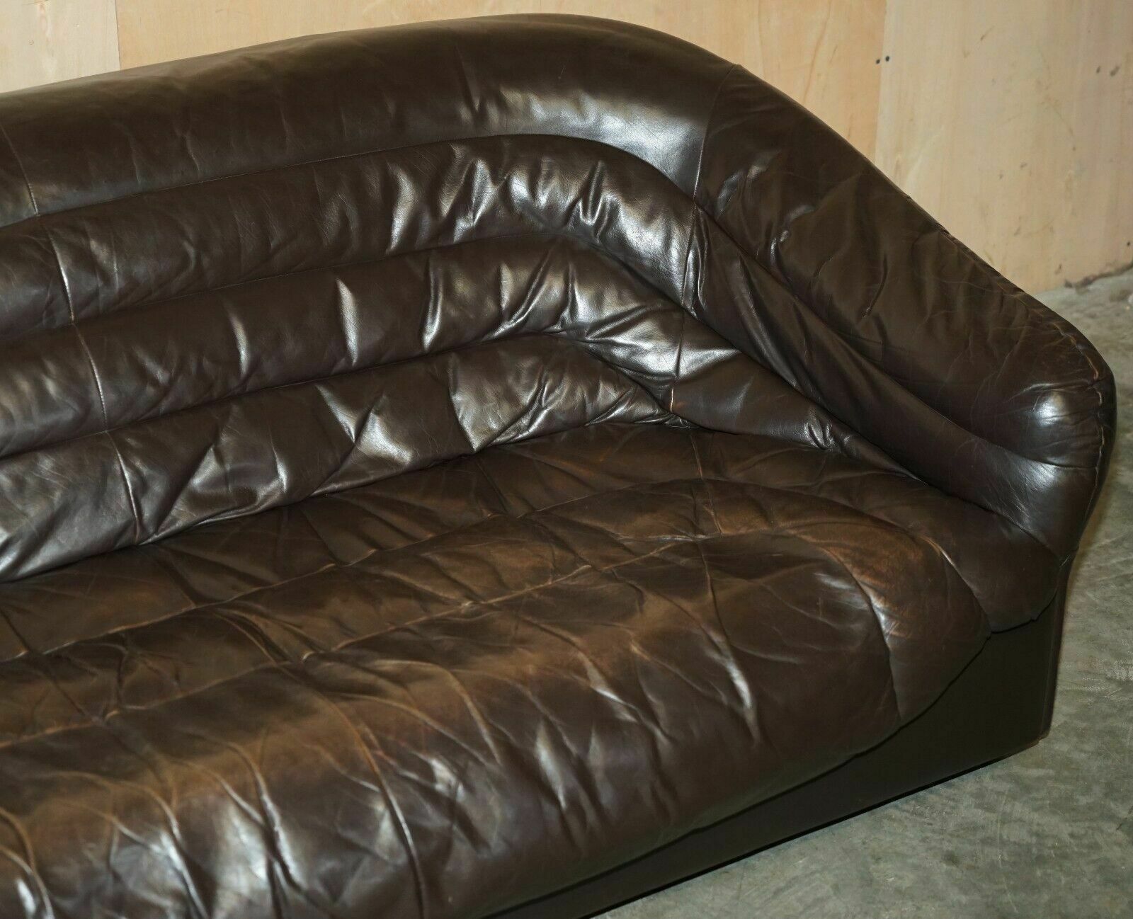 Vintage 1960's Mid Century Modern Danish Brown Leather Sofa & Armchair Suite photo Furniture