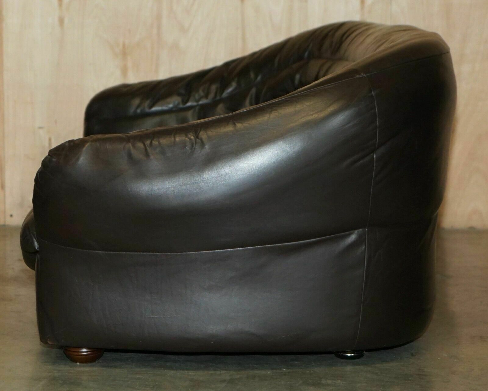 Furniture Vintage 1960's Mid Century Modern Danish Brown Leather Sofa & Armchair Suite photo