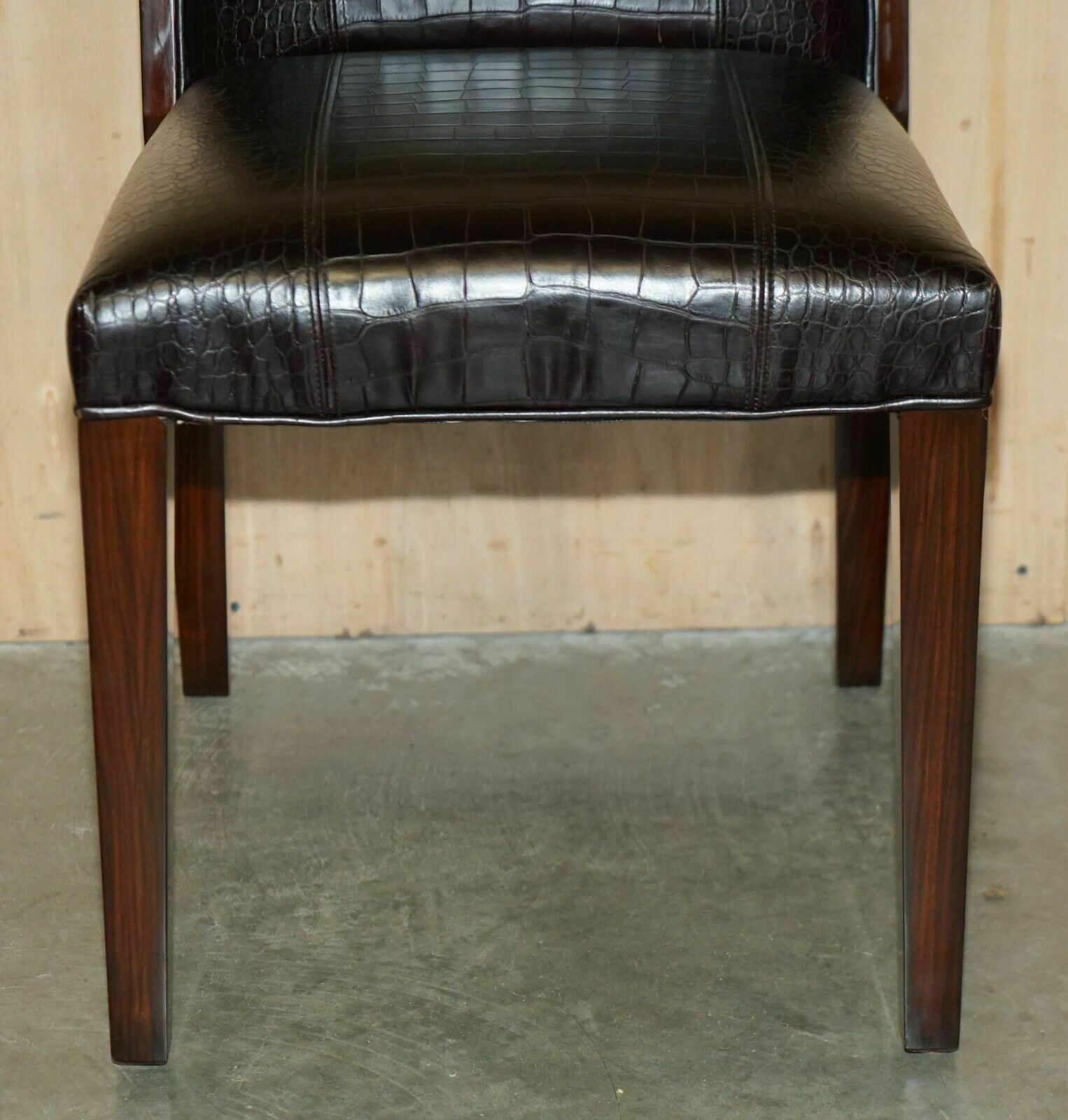 Ralph Lauren Metropolis Side Occasional Crocodile Patina Leather Dining Chairs photo vintage