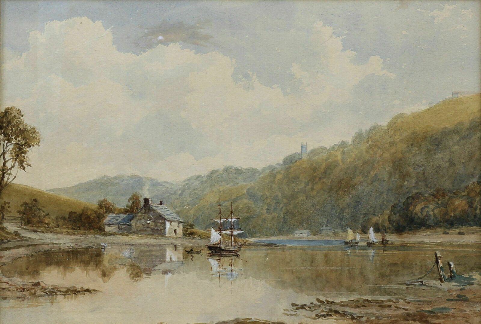 Watercolour Of A Two Masted Brig In A Loch photo furniture