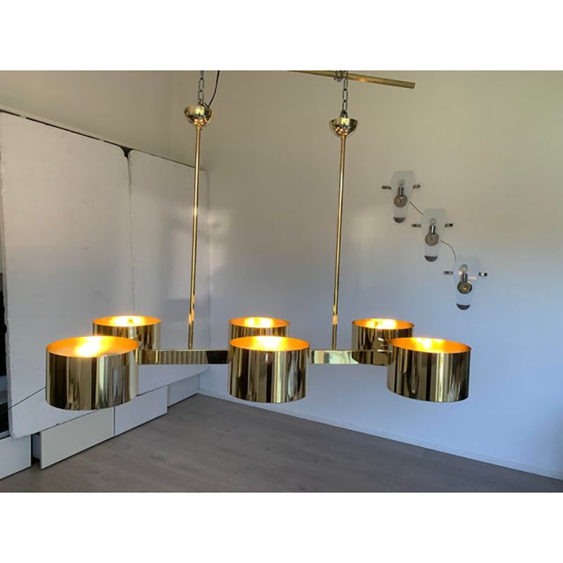 photo for sale Italian Sputnik Chandelier Metal Gold Stilnovo Lelli Style