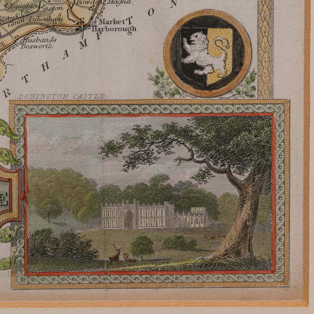 295.0 Antique Leicestershire Map, English, Framed Cartographic Interest, Victorian photo