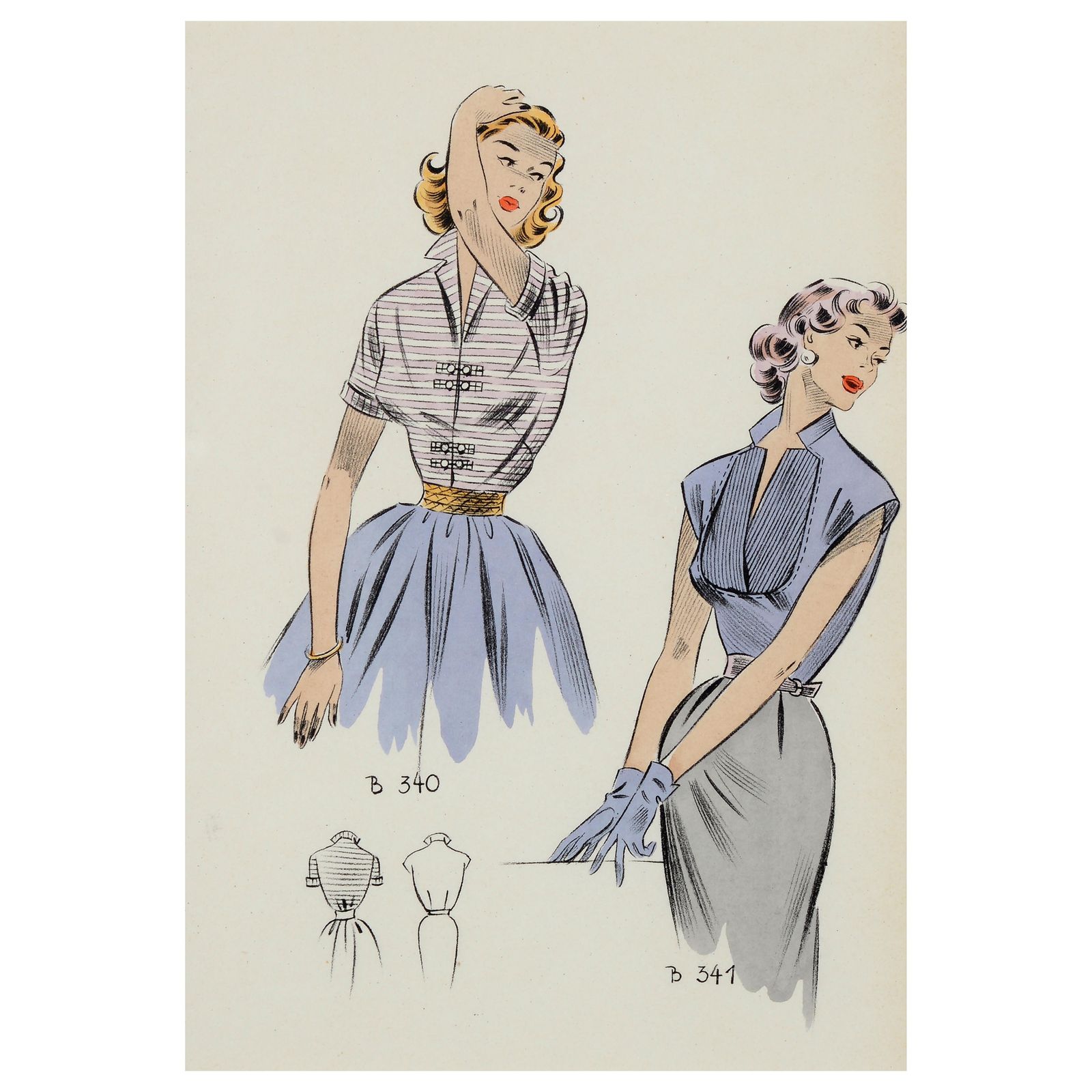 Art Set Of 8 1950's Vintage French Fashion Prints photo