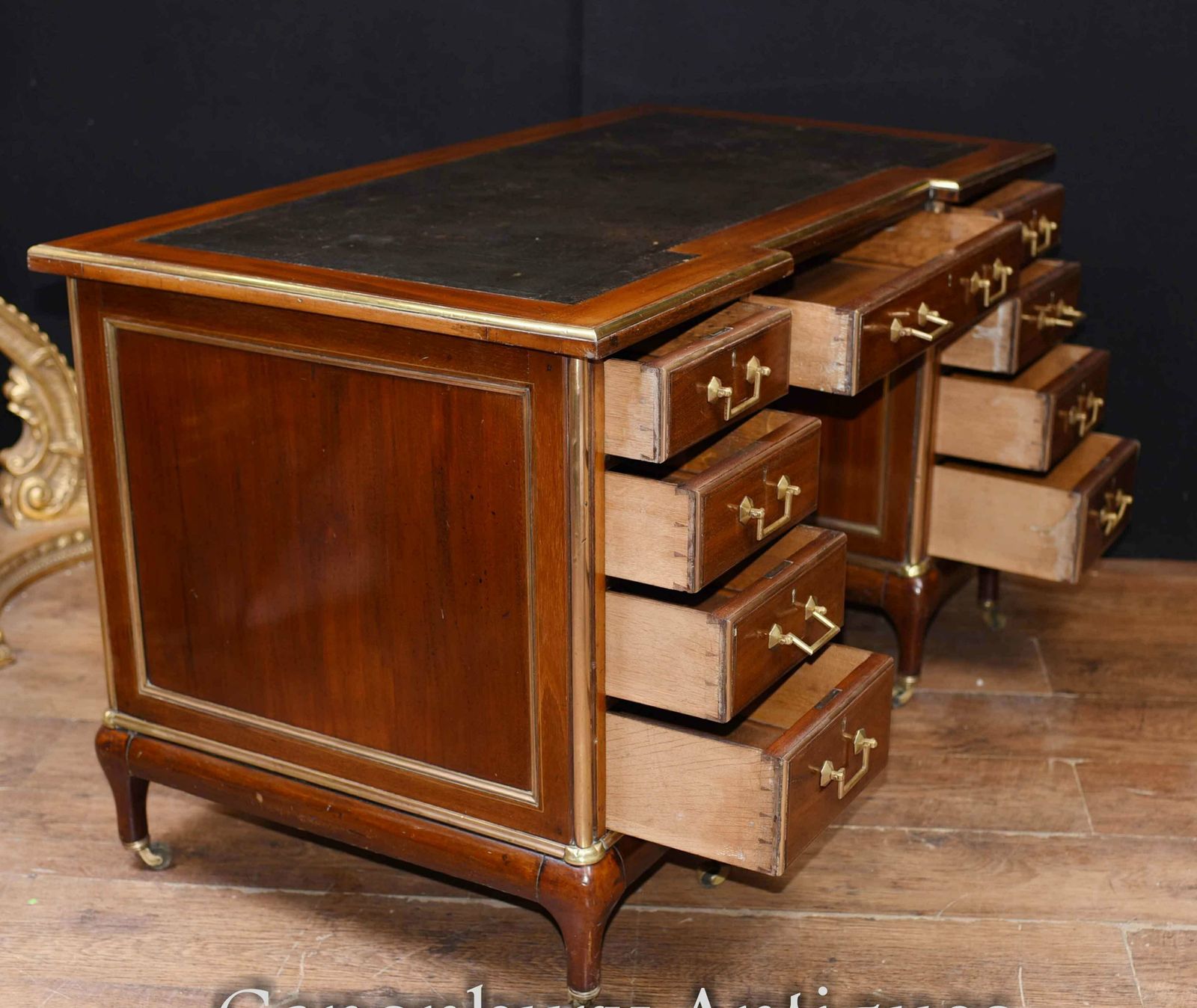 French Desks = Antique Empire Knee Hole Bureau Desk 1890 photo vintage