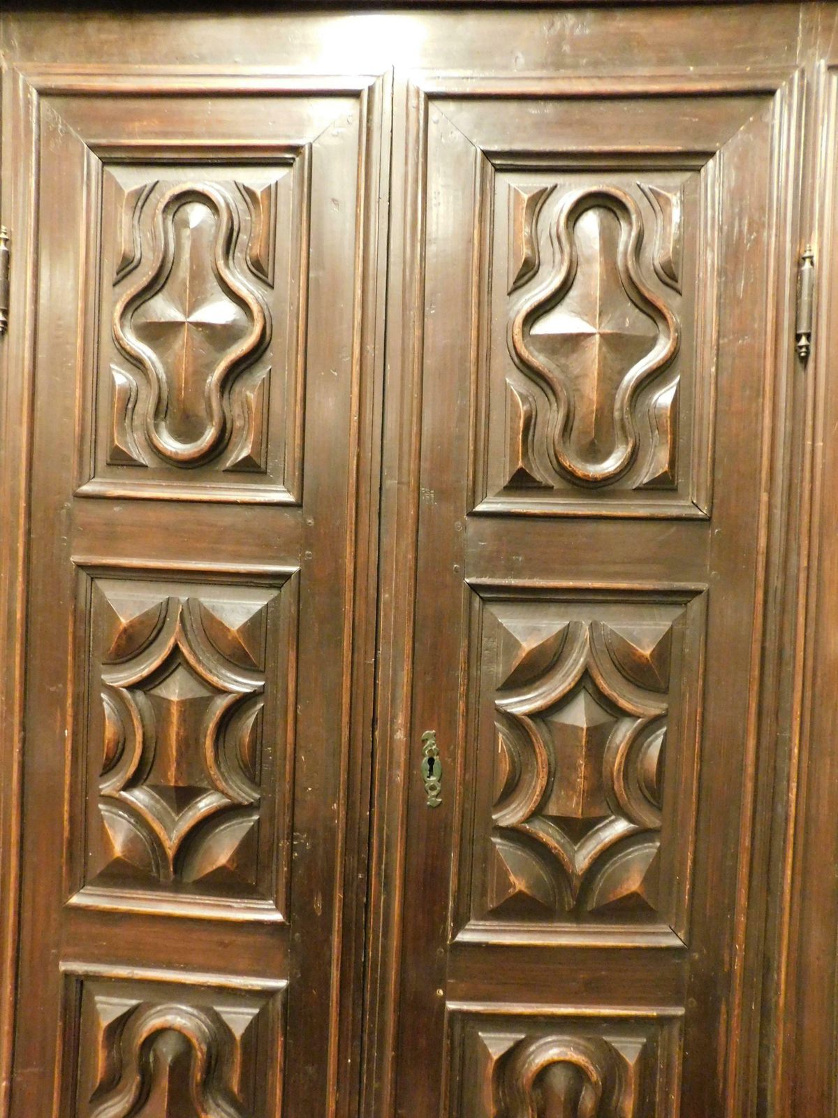 Wardrobe In Poplar Wood, Two Doors With Six Diamond Carved Panels, Italy photo vinterior