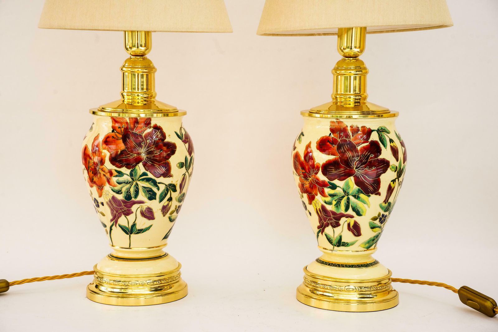 2 Big Historistic Table Lamps With Fabric Shades Vienna Around 1890s photo 1930.0