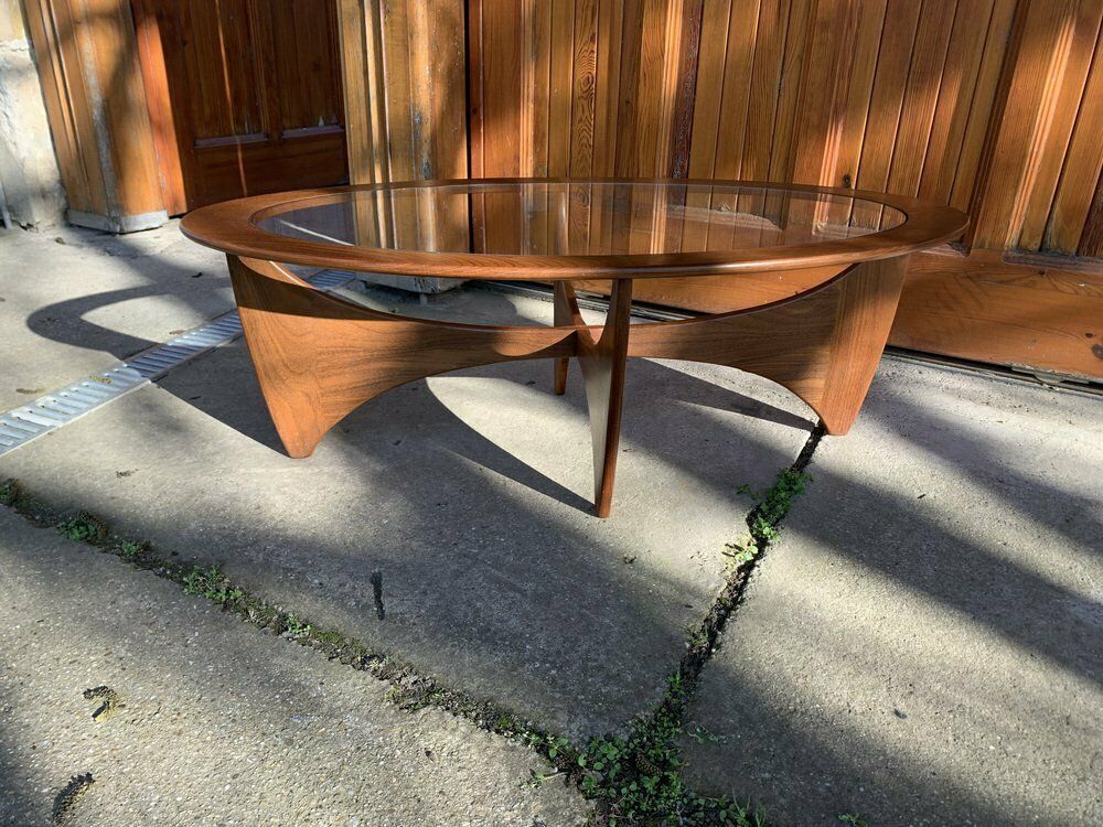 Oval Teak Astro Coffee Table With Glass Top By Victor Wilkins For G Plan, 1960s photo vinterior
