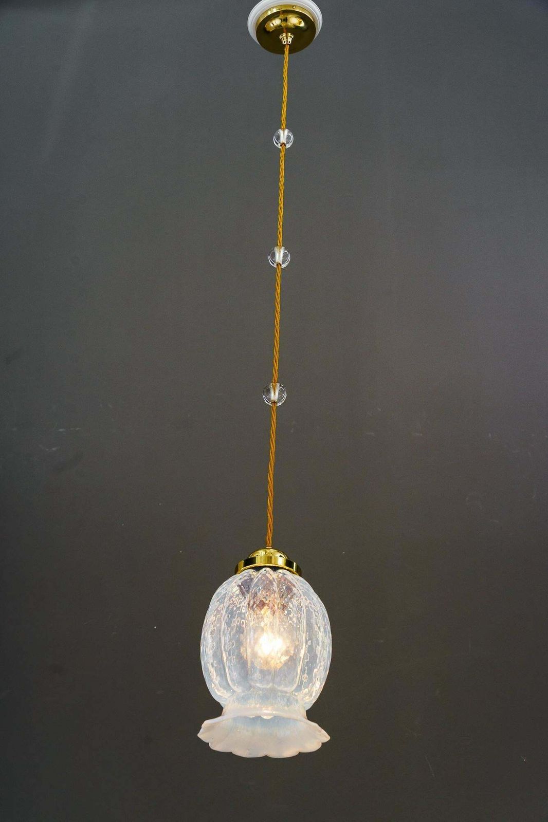photo for sale Art Deco Pendant With Opaline Glass Shade Vienna Around 1920s