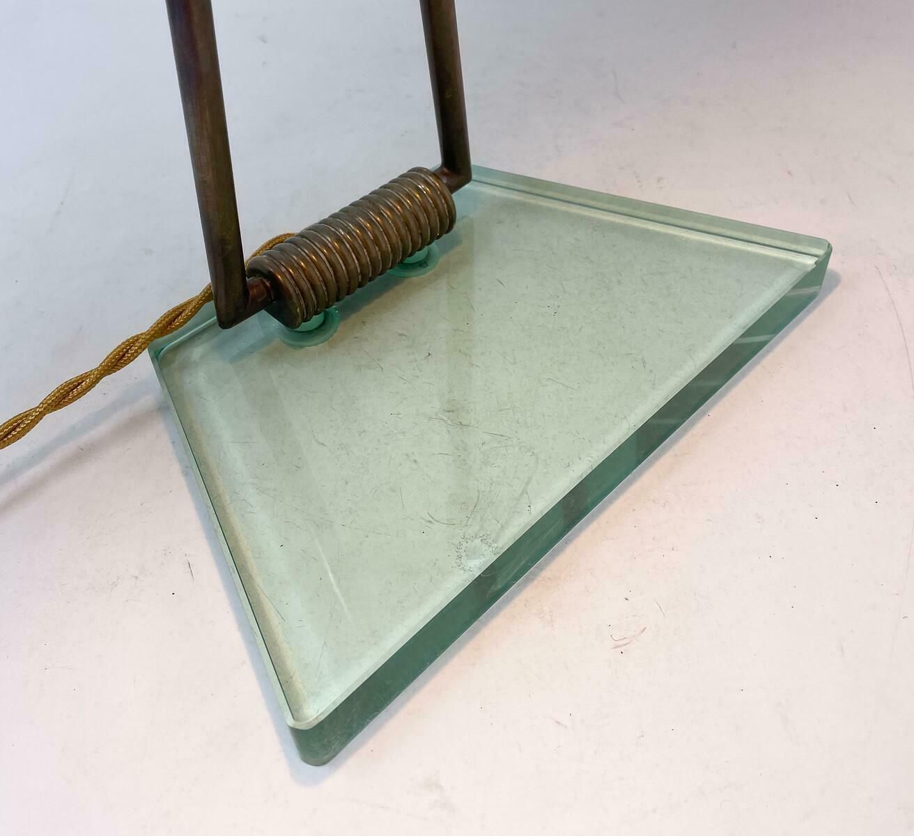 Mid Century Modern Glass & Brass Table Lamp Attributed To Pietro Chiesa, 1950s photo for sale