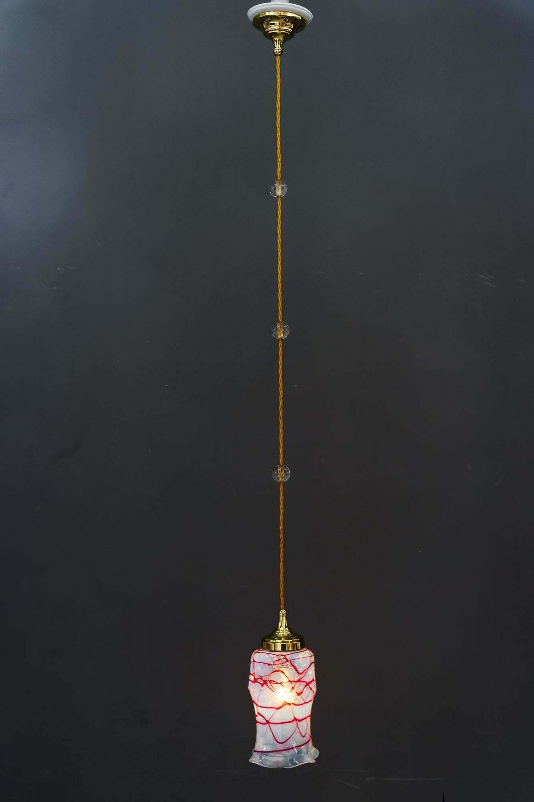 photo for sale Art Deco Pendant With Original Palme Koenig Opaline Glass Shade Around 1920s