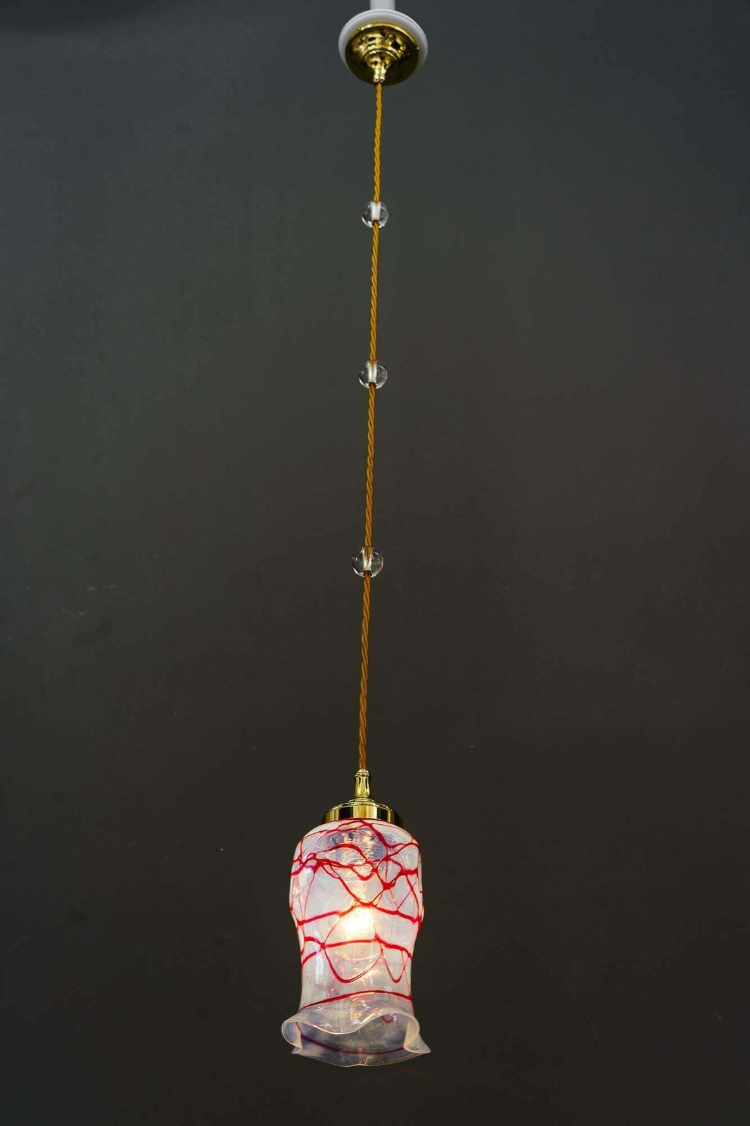 photo vintage Art Deco Pendant With Original Palme Koenig Opaline Glass Shade Around 1920s