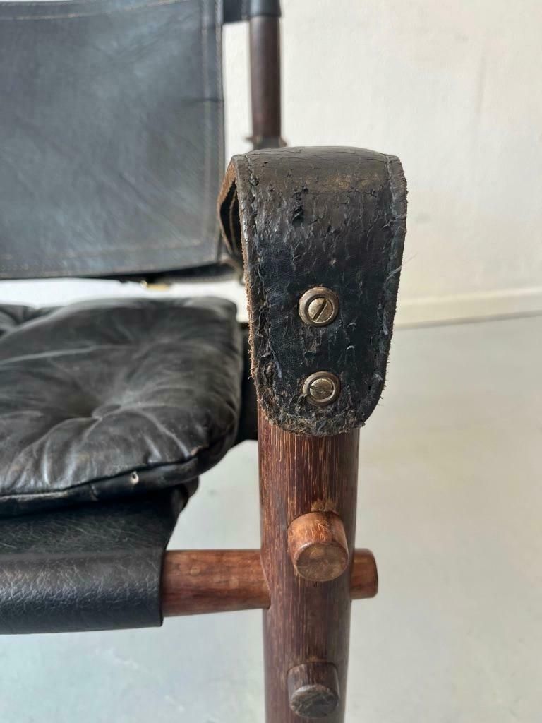 Arne Norell Black Leather Safari Easy Chair, Sweden Ca. 1970s photo vinterior