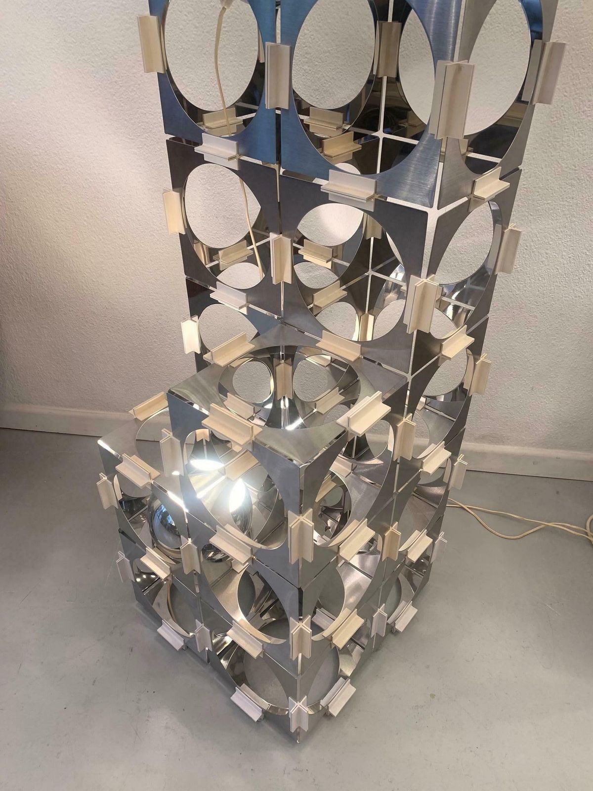 Rare Stainless Steel Skyscraper Modular Floor Lamp By Reggiani, Italy, Ca. 1970s photo vinterior