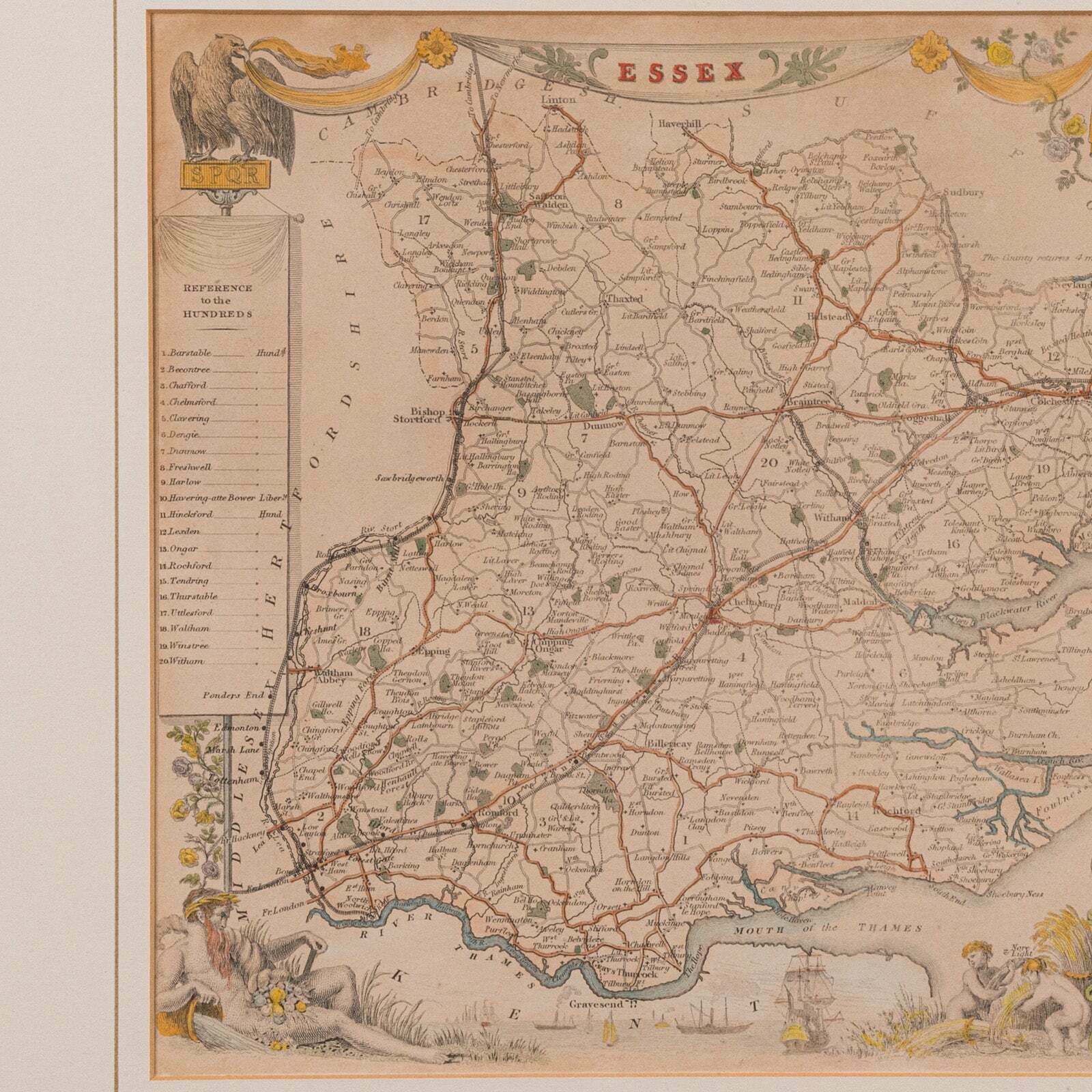 Antique County Map, Essex, English, Framed, Cartographic Interest, Victorian photo 295.0