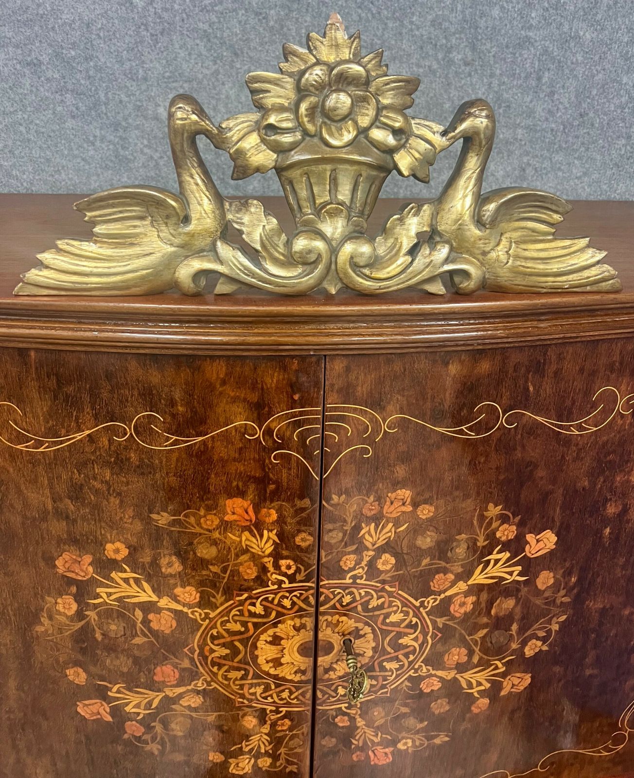 Stunning Serpentine Shaped Marquetry Inlaid Cocktail Cabinet photo 3245.0