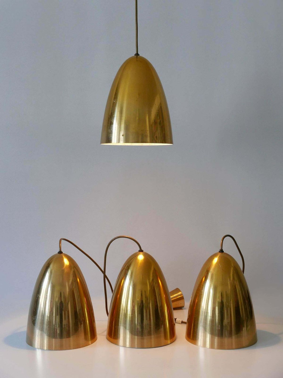 Lighting 1 Of 4 Elegant Mid Century Modern Pendant Lamps Or Hanging Lights Germany 1950s photo