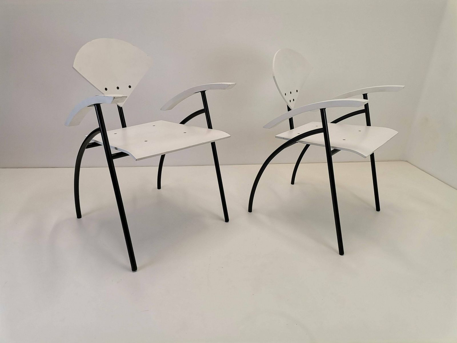 photo for sale Pair Of Mid Century Modern Chairs / Wood & Tubular Metal Side Chairs / 1980s Yugoslavia / Minimal Design Dining Chair