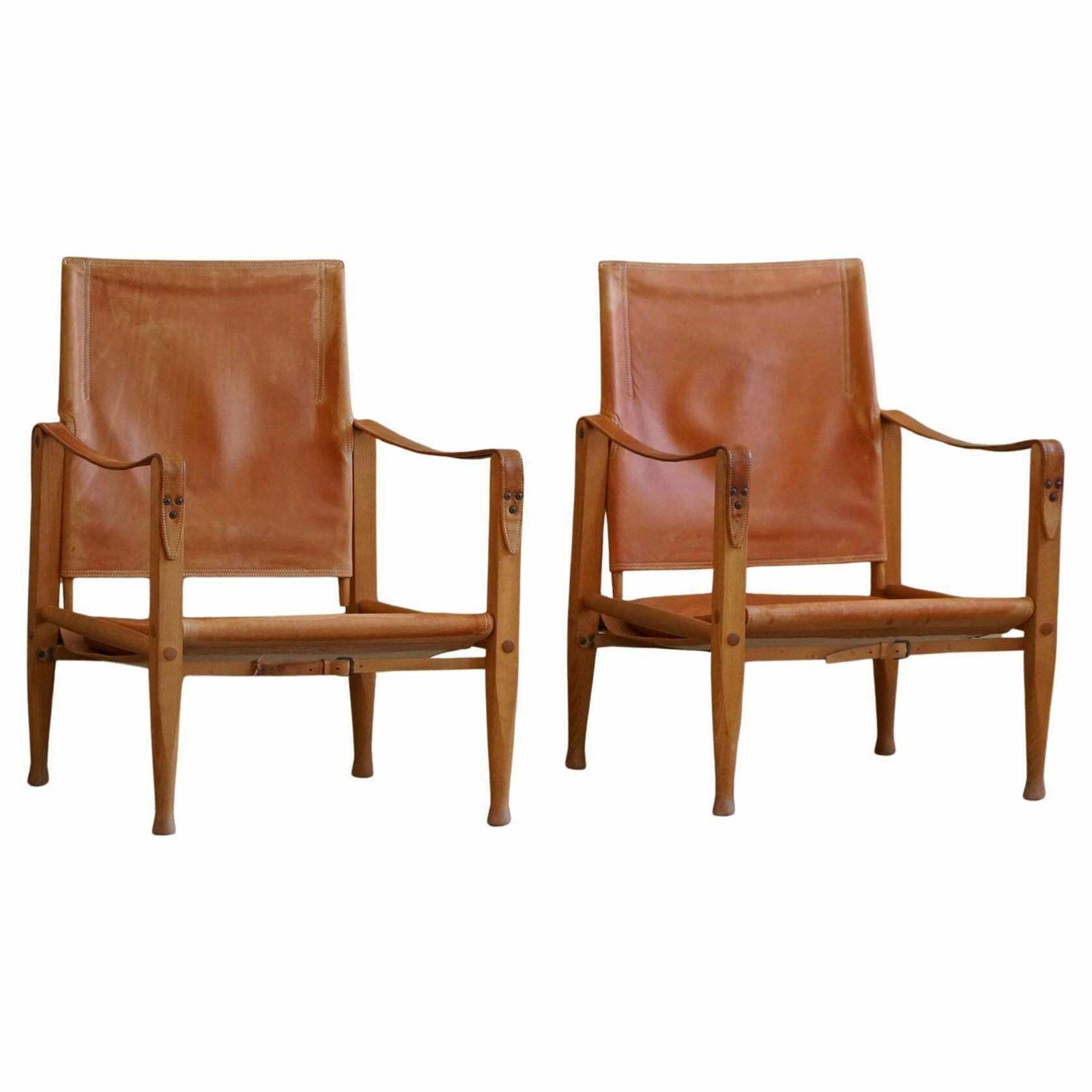 Kaare Klint A Pair Of Safari Chairs In Ash And Leather Rud Rasmussen 1960s